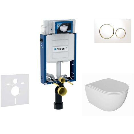 Geberit Kombifix - Set de bâti-support, cuvette Oudee et abattant softclose, plaque de déclenchement Sigma20, blanc/doré SANI15CA3122