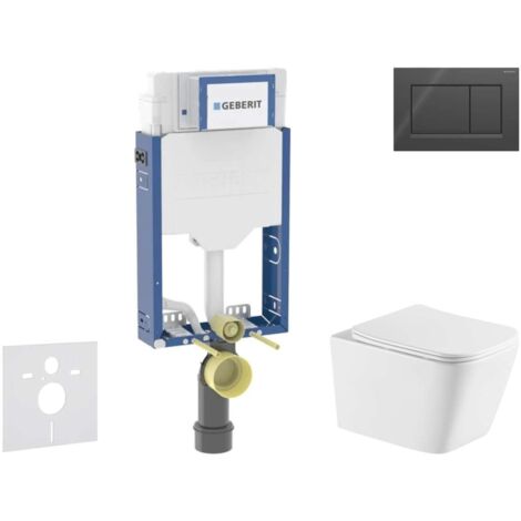 Geberit Kombifix - Set Vorwandelement, WC Arkas I mit Softclose-Sitz und Sigma20-Betätigungsplatte, schwarz glänzend/schwarz matt SANI15CA5167