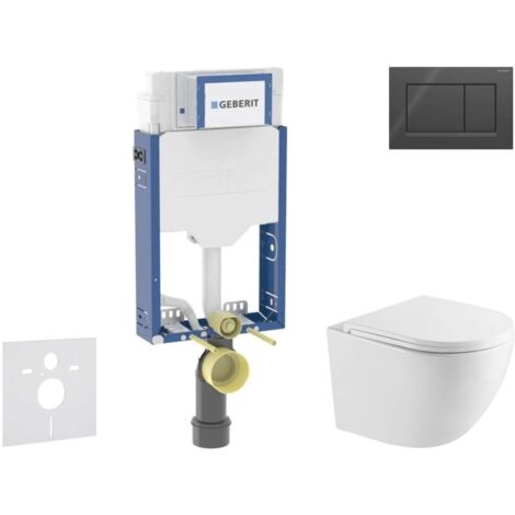 Geberit Kombifix - Set Vorwandelement, WC Oudee mit Softclose-Sitz und Sigma20-Betätigungsplatte, schwarz glänzend/schwarz matt SANI15CA5147