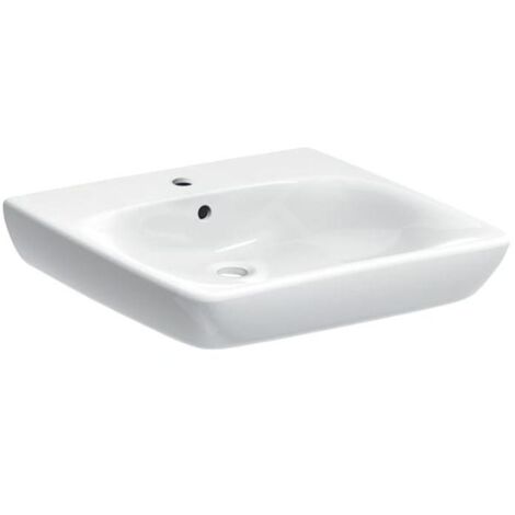 Geberit – Lavabo 550x550 mm pour personnes à mobilité réduite – Céramique blanche – Trou de robinetterie et trop-plein – Forme anguleuse ergonomique