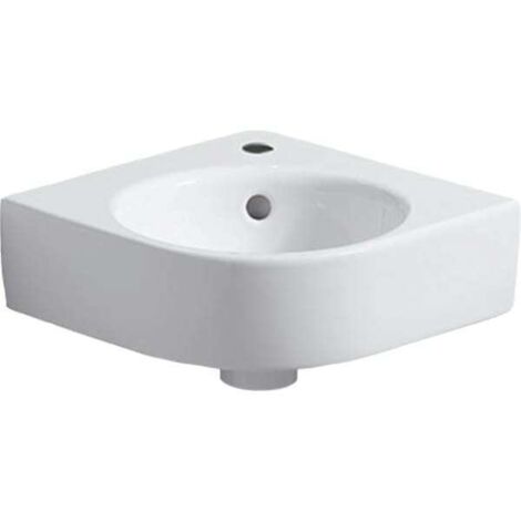 Geberit – Lavabo d'angle 32cm – Forme carrée – Installation murale – Revêtement KeraTect – Avec débordement – Compatible meubles sous-lavabo