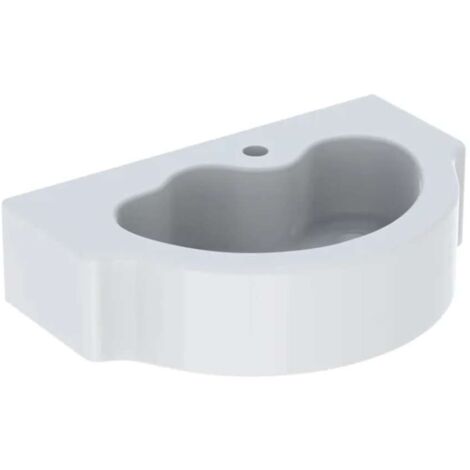 Geberit – Lavabo pour enfants 60x40cm – Céramique sanitaire blanche – 1 trou de robinetterie – Sans débordement – Design asymétrique