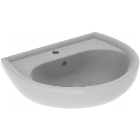 Geberit – Lavabo suspendu 600x490mm – Céramique sanitaire – Couleur pergamon – Avec trop-plein et trou robinetterie – Montage mural