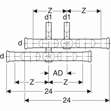Geberit Mapress C-Stahl Set Anschluss-T-Stück für Vor- und Rücklauf,  DN 20 / 12, 24004