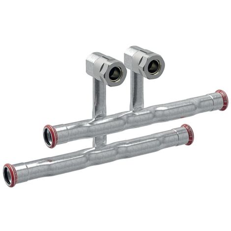 Geberit Mapress C-Stahl Set Anschluss-T-Stücke für Vor-/Rücklauf Anschlussverschraubung für Eurokonus D 15mm D1 15mm AD 5cm