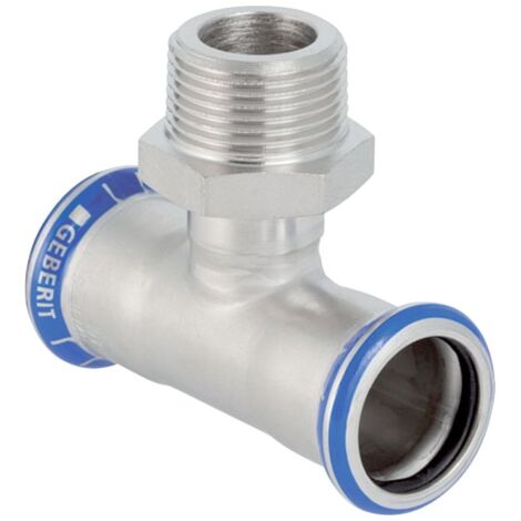 Geberit Mapress Edelstahl T-Stück mit Außengewinde d 28mm, R 1″, d1 28mm