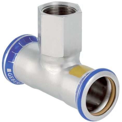 Geberit Mapress Edelstahl T-Stück mit Innengewinde, Gas, d 35mm, Rp 1/2", d1 35mm