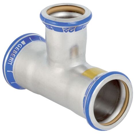 Geberit Mapress Edelstahl T-Stück reduziert, Gas, d 28mm, d1 22mm, d2 28mm