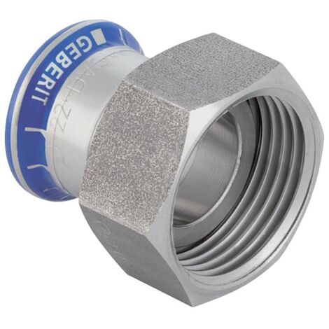 Geberit Mapress Edelstahl Übergang mit Überwurfmutter aus Chrom-Nickel-Stahl d 15mm, di 13mm, G 3/4″