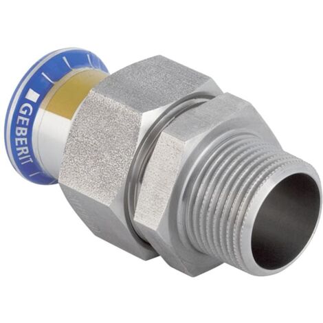 Geberit Mapress Edelstahl Übergangsverschraubung mit Außengewinde, Überwurfmutter aus CrNi-Stahl, Gas, D 35mm, R 1 1/4"