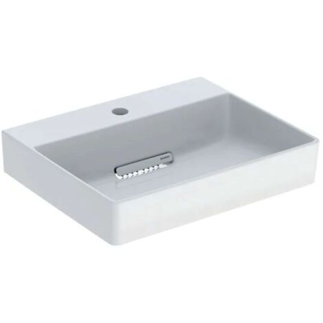 Geberit ONE - Lavabo 50x41x14 cm, rebosadero oculto, con orificio para grifo, desagüe horizontal, KeraTect, blanco 505.019.00.1