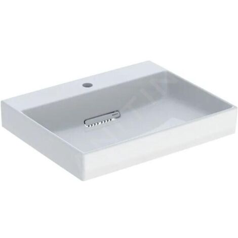 Geberit ONE - Lavabo 600x480x142 mm, trop-plein caché, avec trou pour robinetterie, sortie horizontale, KeraTect, blanc