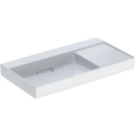 Geberit ONE - Lavabo 900x480x142 mm, trop-plein caché, sans trou pour robinetterie, sortie horizontale, KeraTect, blanc