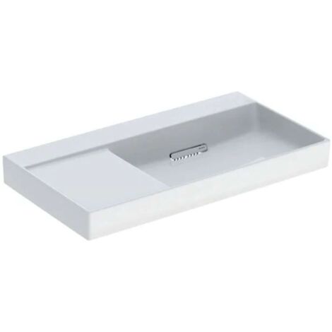 Geberit ONE - Lavabo 90x48x14 cm, trop-plein caché, sans trou pour robinetterie, sortie horizontale, KeraTect, blanc 505.044.00.1