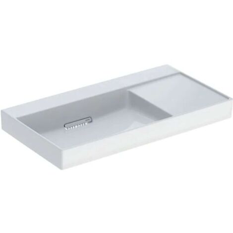 Geberit ONE - Lavabo 90x48x14 cm, troppopieno a scomparsa, senza foro per miscelatore, scarico orizzontale, KeraTect, bianco 505.042.00.1
