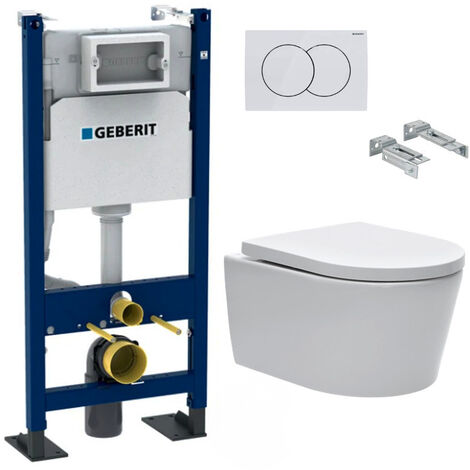 Bâti compact WIRQUIN + Plaque de déclenchement noire + WC suspendu Vigo  Noir Rimless - Pack WC suspendu