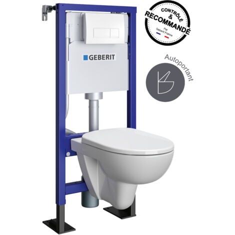 GEBERIT - Pack bâti-support - Autoportant - Duofix pour WC suspendu Essentiel Rimfree 112 cm - Réservoir encastré (3/6 l) - Plaque de déclenchement blanche