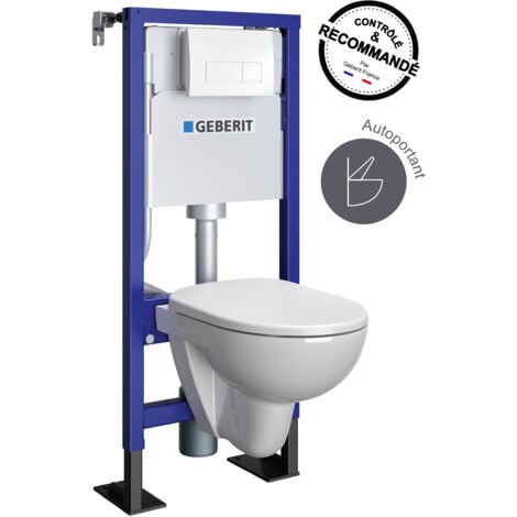 GEBERIT - Pack bâti-support - Autoportant - Duofix pour WC suspendu gain de place Rimfree 112 cm - Idéal pour petits espaces - Réservoir encastré (3/6 l) - Plaque de déclenchement blanche