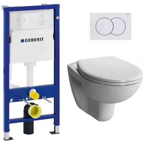 Geberit Pack Bâti-support Duofix 112cm + WC suspendu Vitra Normus + Abattant softclose + Plaque blanche (NormusGeb1)