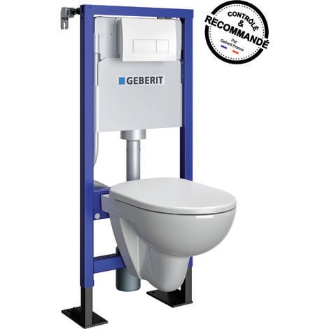 GEBERIT - Pack bâti-support Duofix pour WC suspendu gain de place Rimfree 112 cm - Autoportant - Idéal pour petits espaces - Réservoir encastré (3/6 l) - Plaque de déclenchement blanche