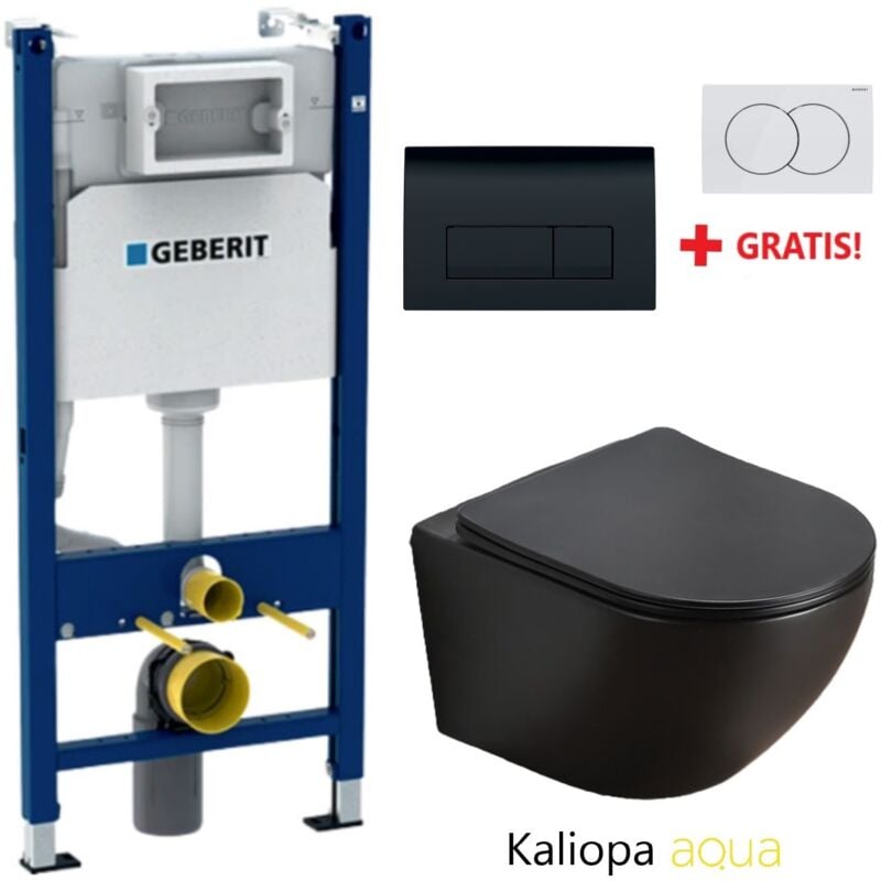 GEBERIT PACK Bati-Support DUOFIX RÉSERVOIR ENCASTRABLE ET PLAQUE NOIR DELTA 50 AVEC WC SUSPENDU KALIOPA NOIR 49cm AQUA