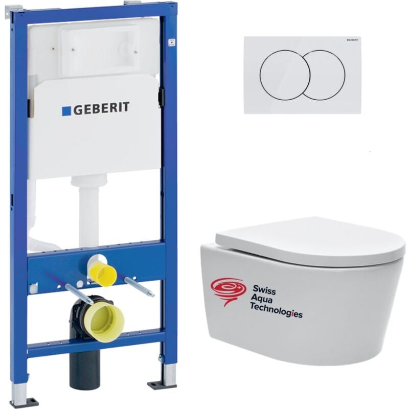 Geberit - Pack Bati-support UP100 + plaque Delta01 blanche + cuvette suspendue sat sans bride et fixations invisibles