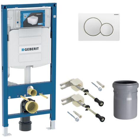 Geberit – Pack bâti-support WC Duofix UP320 – Plaque de commande Sigma01 blanche – Fixation murale – Réservoir de chasse à encastrer