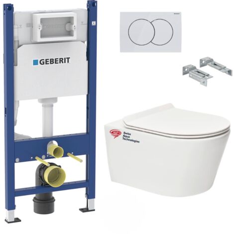 Geberit – Pack bâti-support WC suspendu 112cm – Cuvette sans bride – Abattant ultra-fin softclose – BREVISGEB3