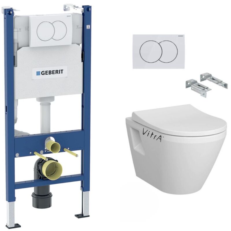 Geberit - Pack Bati-support Duofix 112cm + wc sans bride Vitra Integra + Abattant softclose + Plaque blanche