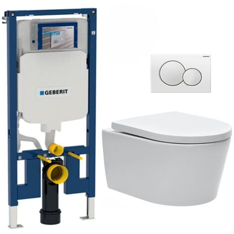 Geberit Pack Cisterna empotrada UP720 extraplano + inodoro SAT sin bridas con fijaciones invisibles + Tapa + placa blanca