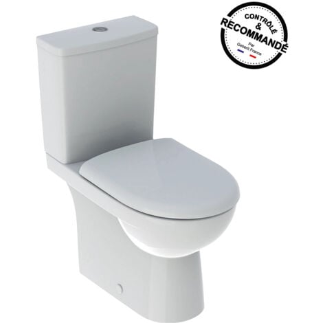 GEBERIT - Pack WC à poser sortie double sans bride Symbiose Rimfree 78,6 cm - Réservoir réversible (3/6 l) - Abattant déclipsable à fermeture ralentie - Cuvette céramique blanche