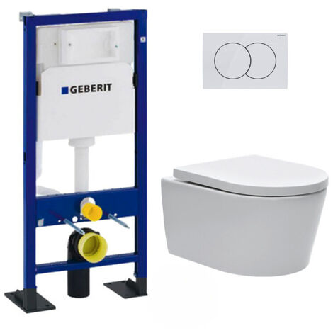 Bâti Geberit Duofix étroit + Plaque de déclenchement blanche + WC suspendu  Nino blanc compact - Pack WC suspendu