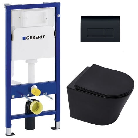 Geberit Pack WC bati Duofix + WC sans bride SAT Infinitio Noir mat + Abattant frein de chute + Plaque Noire (BlackInfinitioGeb-7)