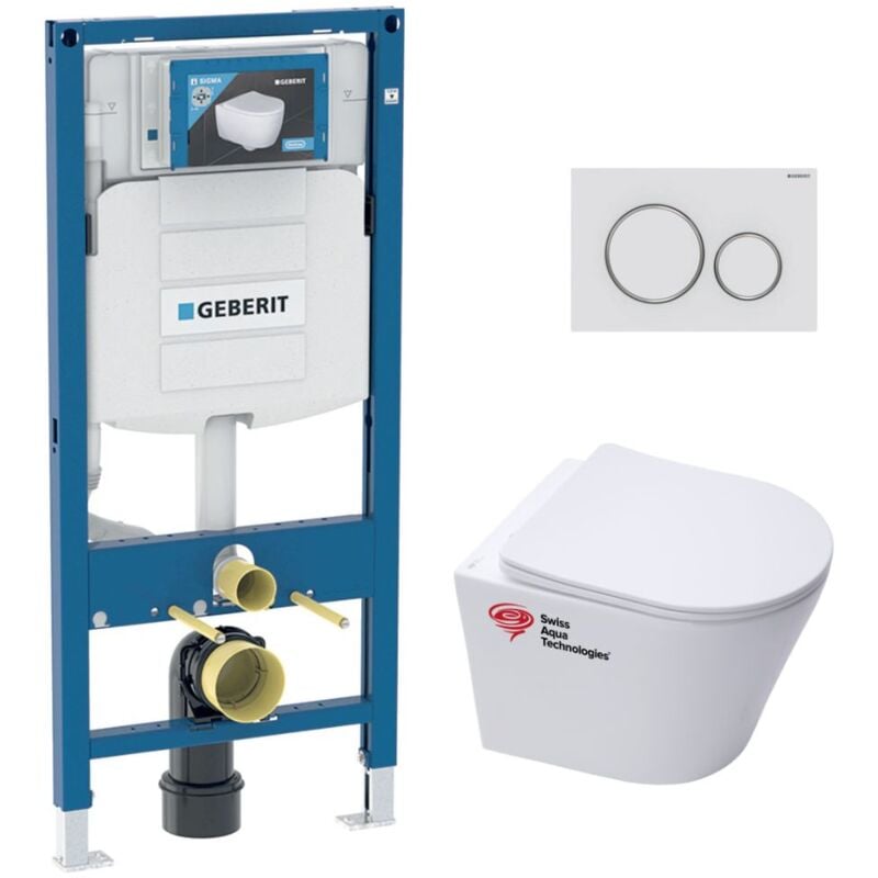 Geberit - Pack wc Bati + Cuvette Swiss Aqua technologies sans bride + Abattant soft close + Plaque (GebSATrimless-J)