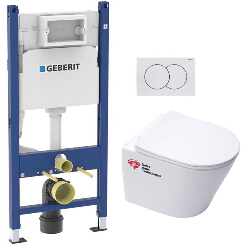 Geberit - Pack wc bati-support + Cuvette Swiss Aqua Technologies sans bride + Abattant SoftClose + Plaque (INFINITIOMATGEB3)