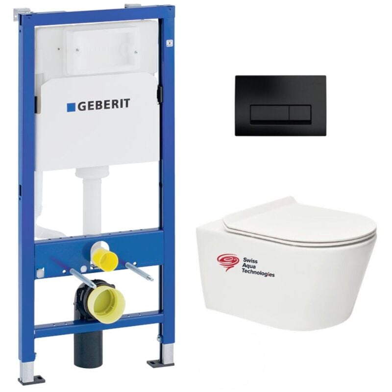Geberit - Pack wc Bati-support UP100 + wc sans bride Swiss Aqua Technologies + Abattant ultra-fin