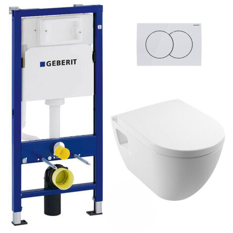 Geberit Pack WC bâti-support Duofix UP100 + WC Serel SM26 sans brides +abattant softclose +plaque blanche (39186rimless-GEB1)