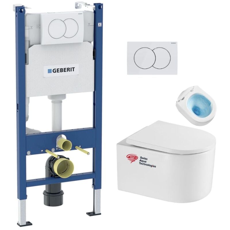 Pack WC Bati-support + WC sans bride Tornado Swiss Aqua Technologies + abattant SoftClose + plaque (DELANOTQGEB3)