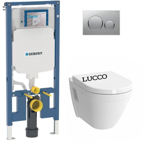Geberit Pack WC Bati-support UP720 extra-plat + WC sans bride Lucco Avva + Abattant frein de chute + Plaque chrome (SLIM-Avva-N)