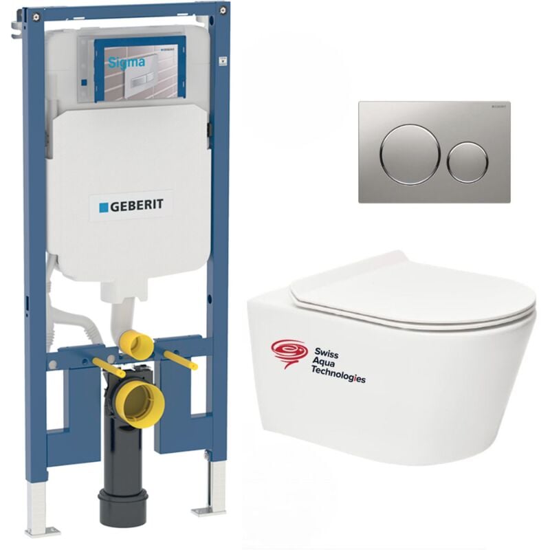 Pack wc Bati-support Geberit UP720 extra-plat + wc Swiss Aqua Technologies sans bride + abattant slim