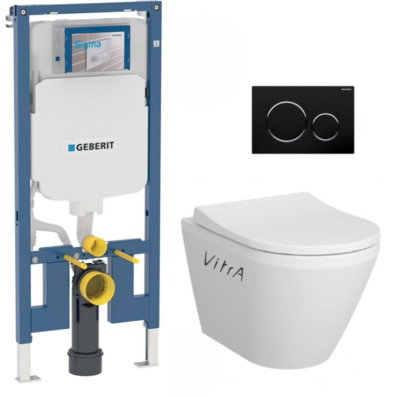 Pack wc Bati-support Geberit UP720 extra-plat + wc sans bride Vitra Integra avec fixations invisibles + Abattant softclose + Pla
