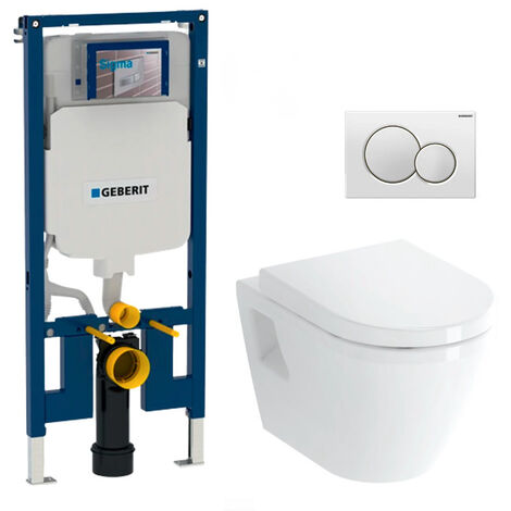 Geberit Pack WC Bâti-support UP720 extra-plat + WC Vitra Integra + Abattant en Duroplast + Plaque blanche