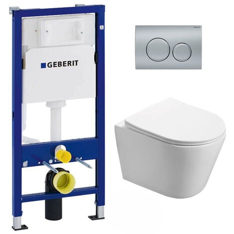 Geberit Pack WC Bâti-support + WC Swiss Aqua Technologies Infinitio sans bride + plaque Delta20 chrome mat (InfinitioGeb9)
