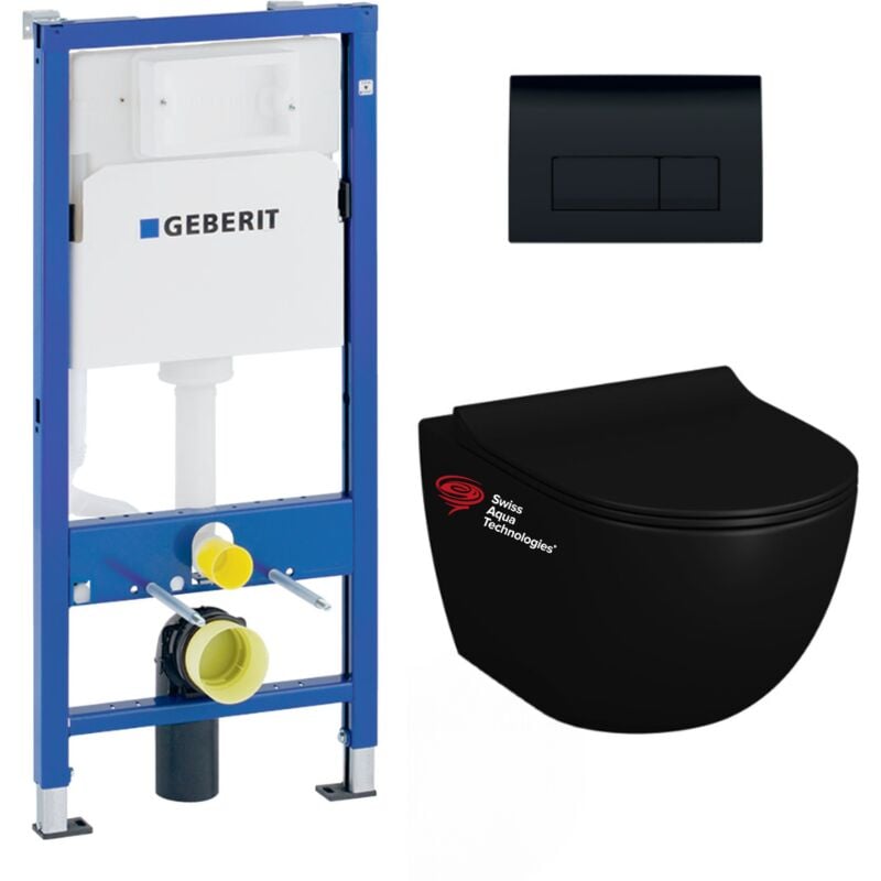 Pack wc bati-support Geberit wc sans bride Swiss Aqua Technologies + abattant SoftClose + plaque noir (BLINFI2GEB7)