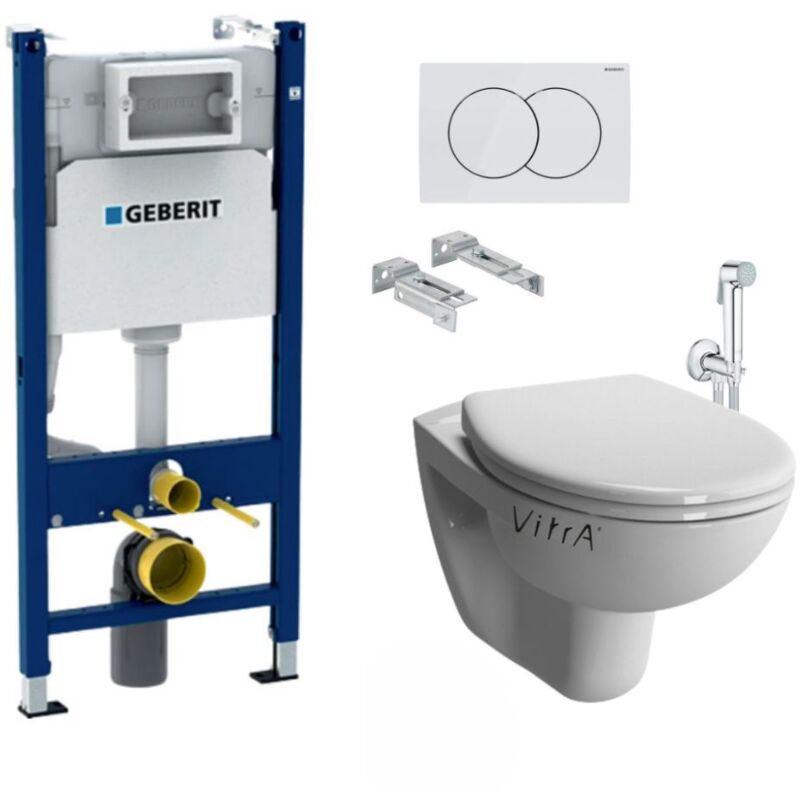 Pack WC Bati-support Geberit Duofix + WC suspendu Vitra Normus + Abattant softclose + Douchette bidet + Plaque blanche