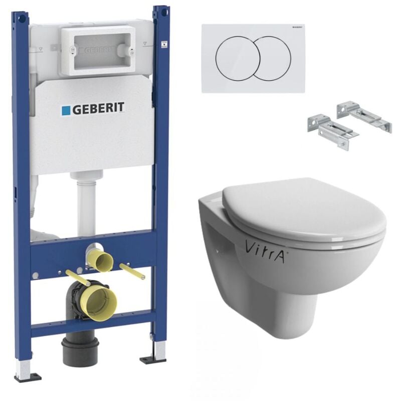 Geberit - Pack wc Bati-support Duofix + wc suspendu Vitra Normus + Abattant softclose + Plaque blanche