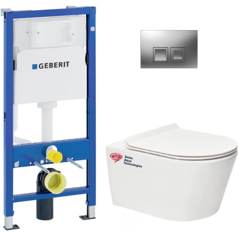 Geberit - Pack wc Bati-support UP100 + wc sans bride Swiss Aqua Technologie + abattant ultra-fin
