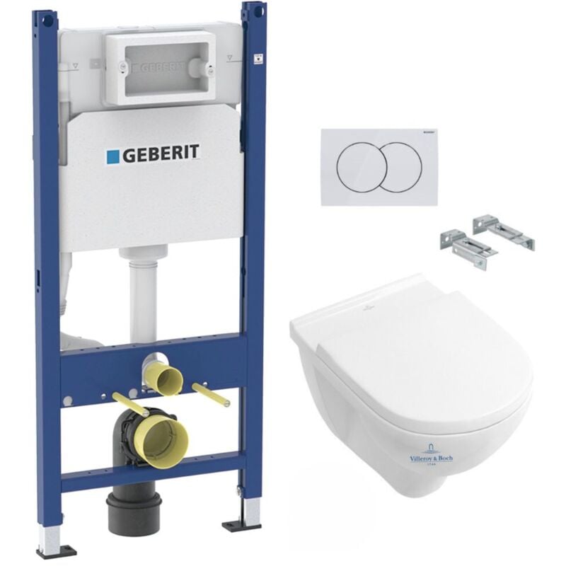 Pack wc Bati-support Geberit Duofix + wc Cuvette a fond creux sans bride O.novo Villeroy & Boch + Abattant softclose + Plaque bl