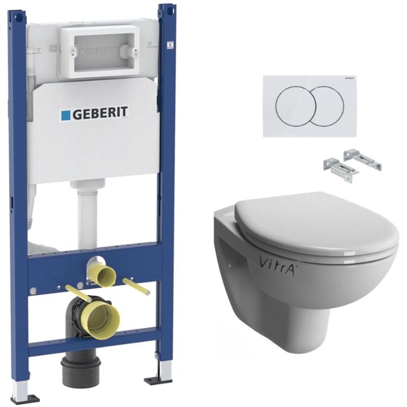 Geberit - Pack wc Bati-support Duofix + wc sans bride Vitra Normus + Abattant softclose + Plaque blanche (NormusRimlessGeb3)
