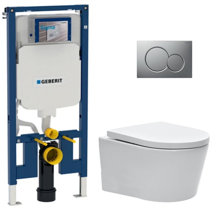 Pack wc Bati-support Geberit UP720 slim + wc sat sans bride fixation invisible + Abattant + Plaque Chrome mat SLIM-SATrimless-E